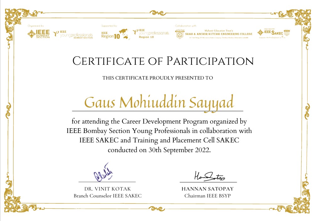 Participated in IEEE-SAKEC Career Development Program Organized by IEEE Bombay Section Young Professionals