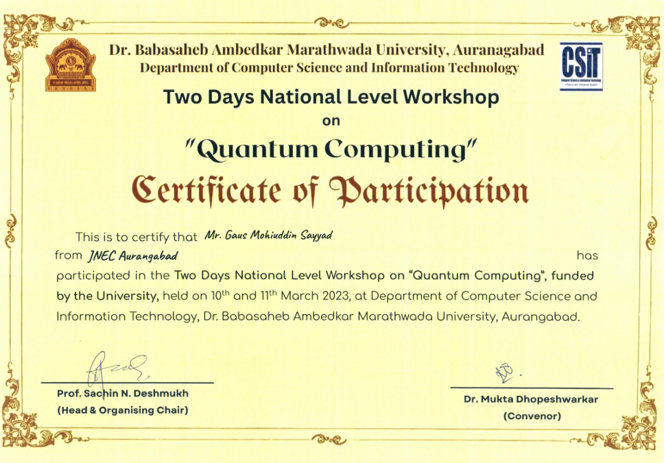 Participated in Workshop on Quantum Computing